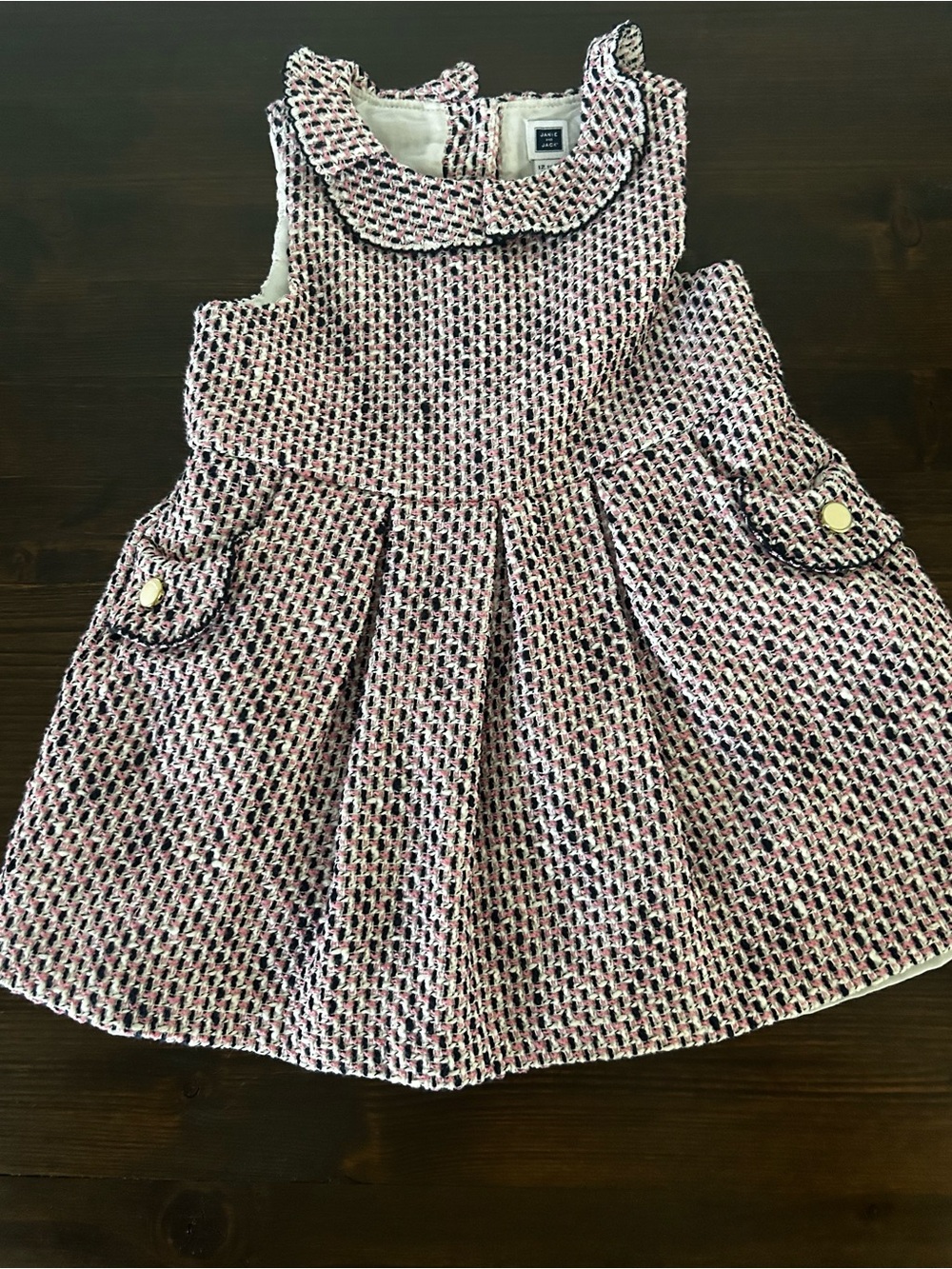 Janie and Jack Pink Tweed Pocket Dress with Peter Pan Collar